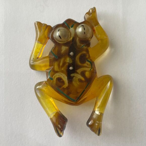 Vintage Painted Lucite Leaping Frog Pin Brooch